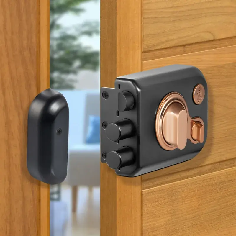Yale Kratos™ KRT-LB-TT-BM/RG RIM lock for main door with 1 latch and 2 deadbolts, Knob insid… — view 1